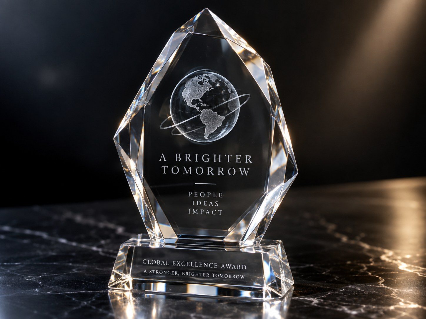Crystal award with 3D laser-engraved detail produced by 3D Gadgets Malaysia